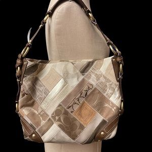 COACH PATCHWORK TOTE BAG CANVAS W/ LEATHER STRAP & ACCENTS